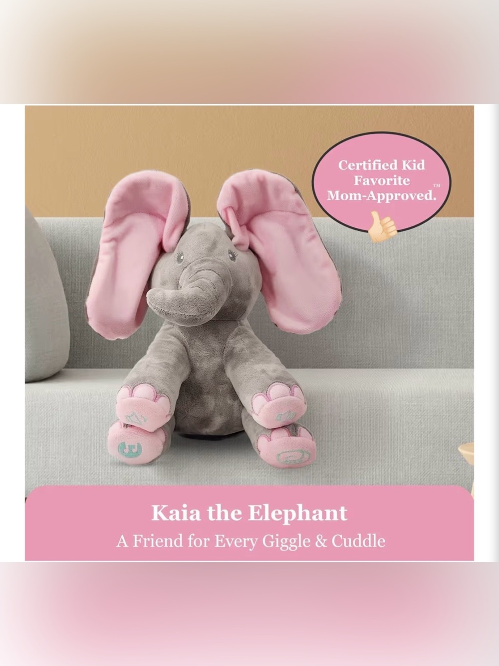Dimple Kaia Peek-A-Boo Elephant Interactive Singing Plush Toy NWT - Picture 5 of 12